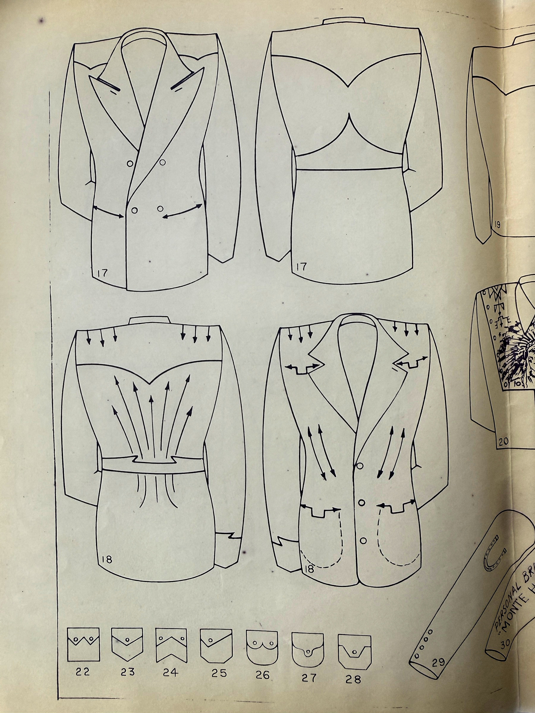 Detail photograph: Arrow stitching and shaped pockets — IMG_0081.JPG