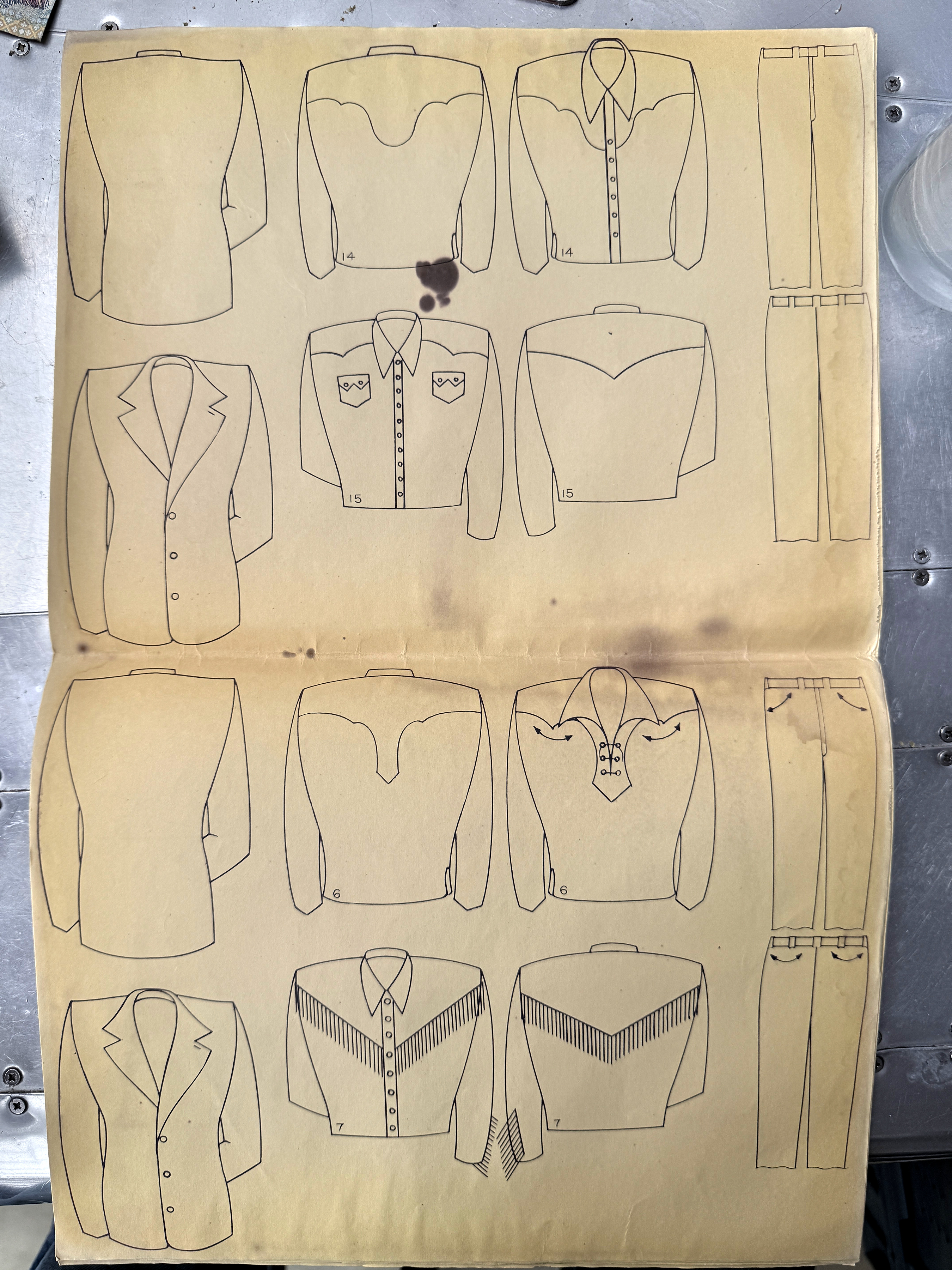 Fringe and shaped yokes - a complete drawing spread from Catalogue Two