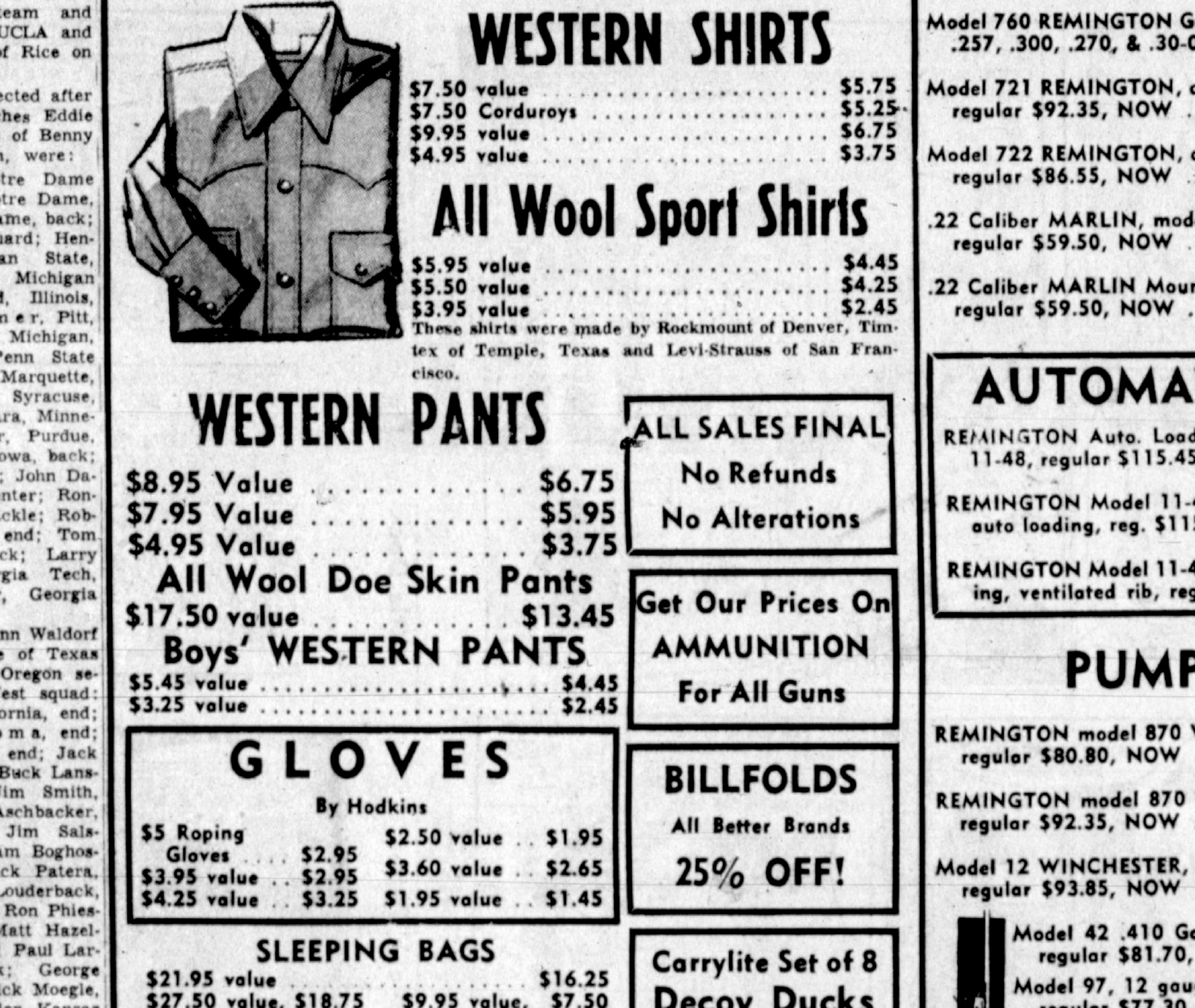 Addington’s Rockmount, Tem-tex and Levi-Strauss maker statement · 1954