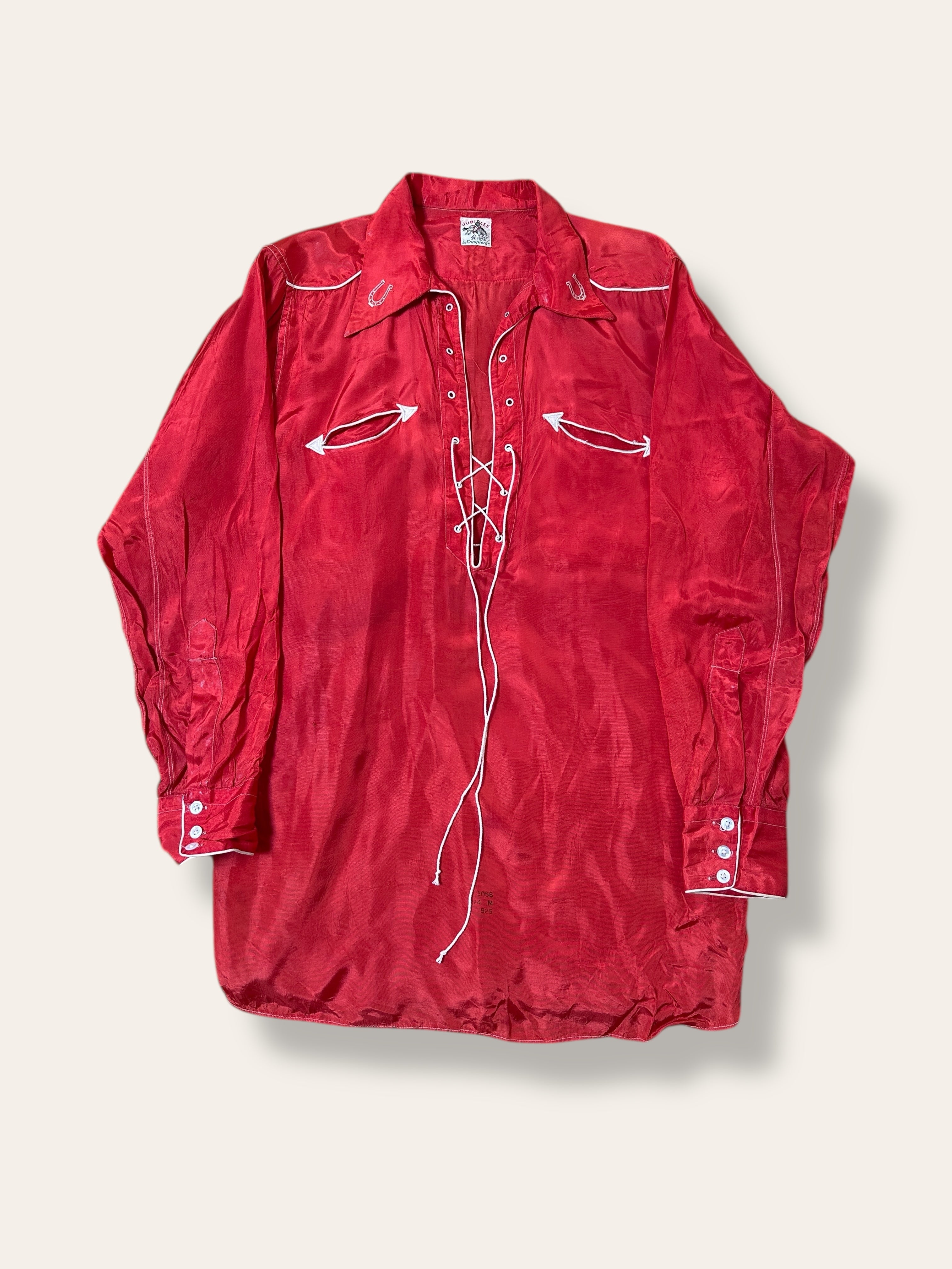 Red lace-front Western shirt