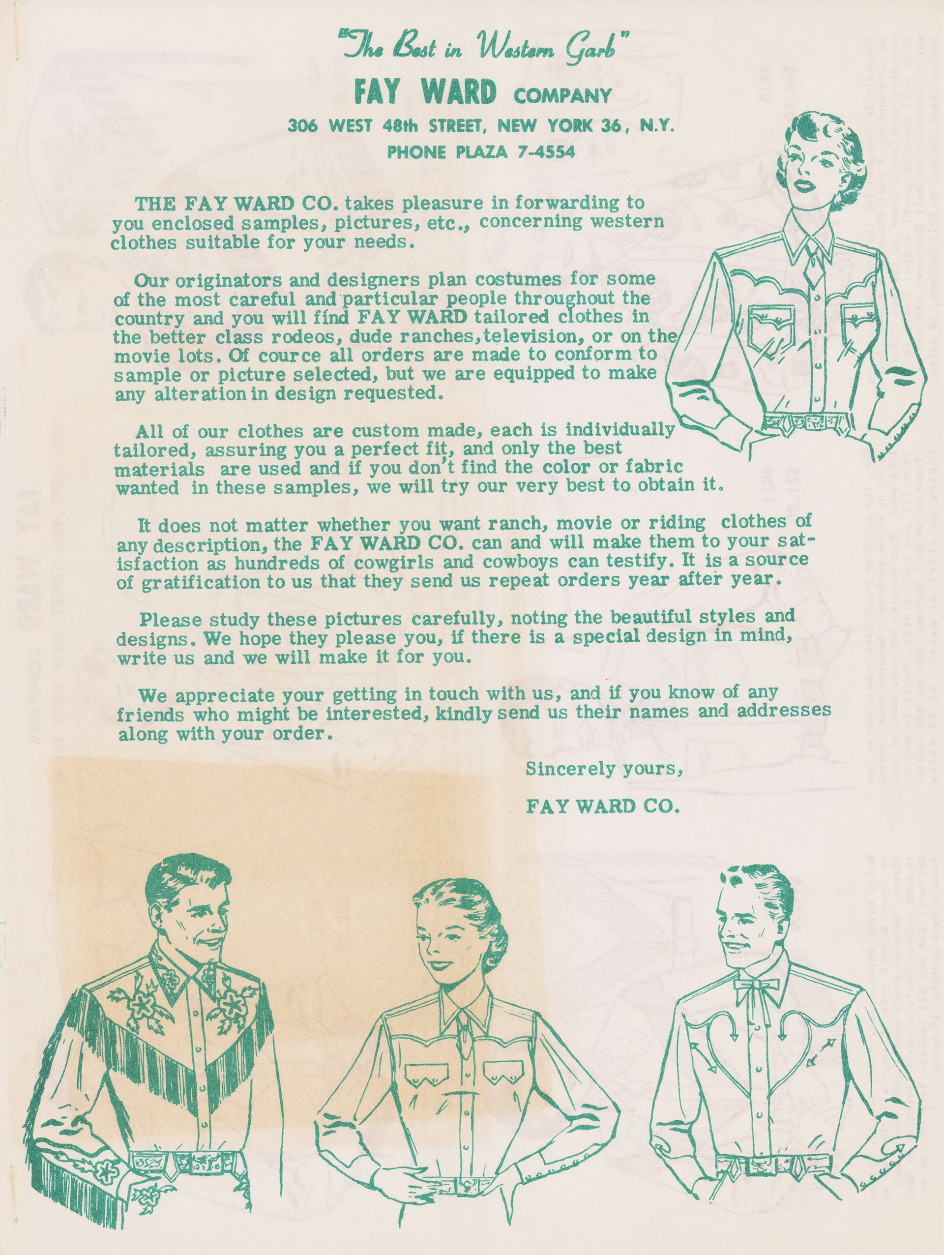 Fay Ward Company catalogue introduction, headed “The Best in Western Garb,” shown in the Country Music Hall of Fame exhibition.
