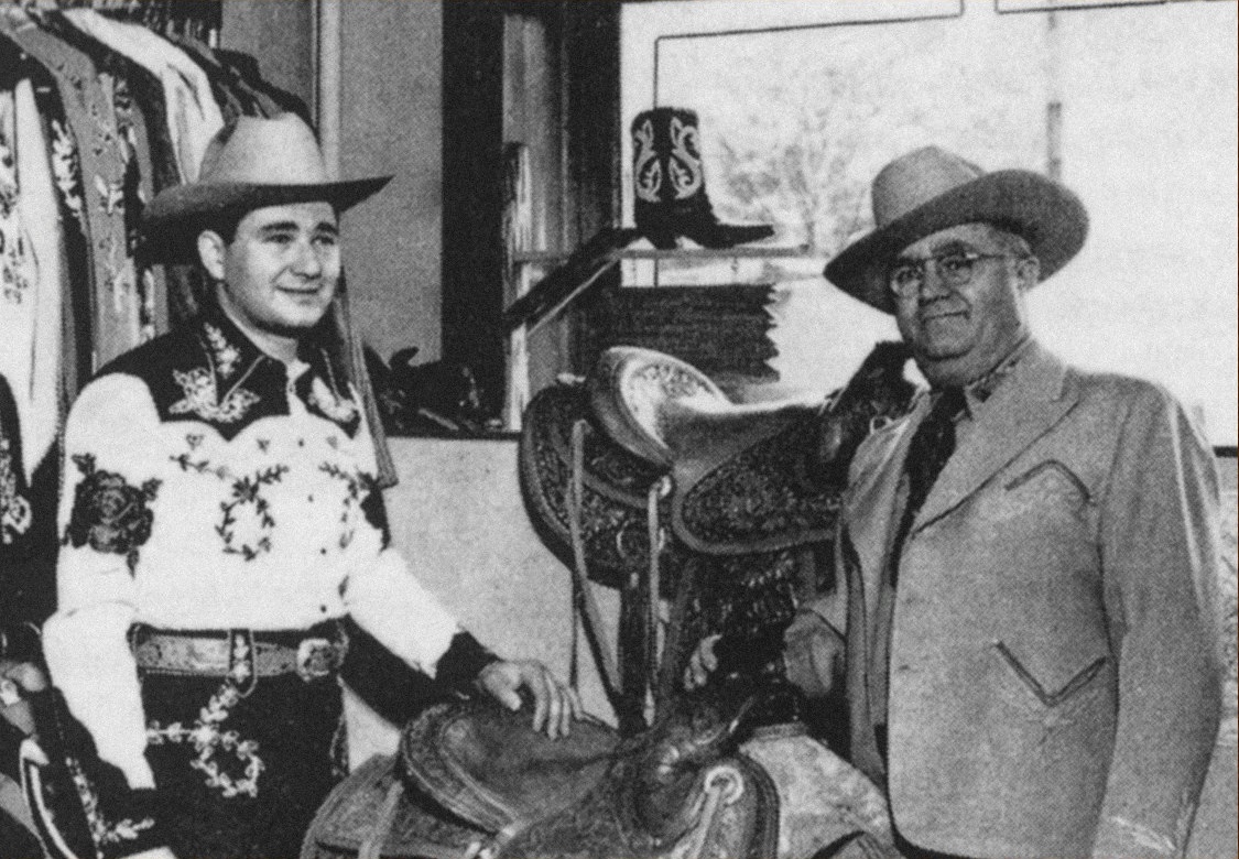 Rodeo Ben and Skeets Yaney in a Western shop