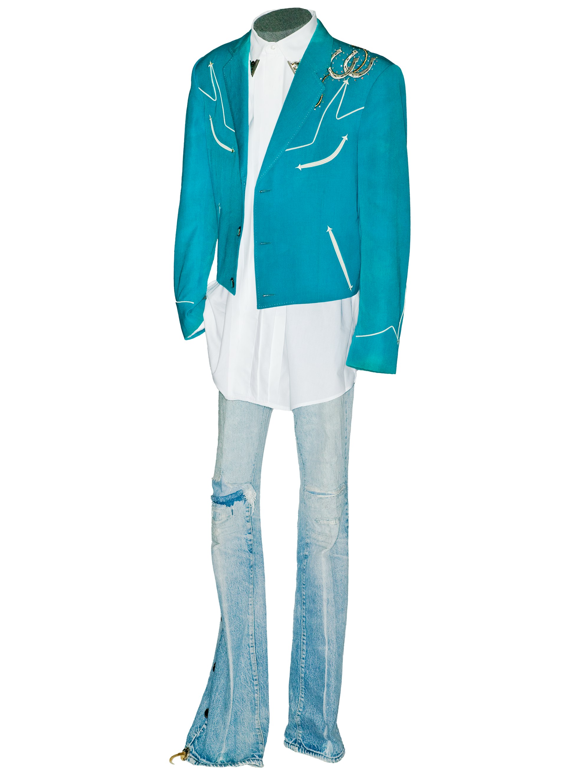 Dwight Yoakam’s Manuel-designed ensemble, presented by the Country Music Hall of Fame as worn for the 1987 Hillbilly Deluxe cover and the “Little Sister” video.
