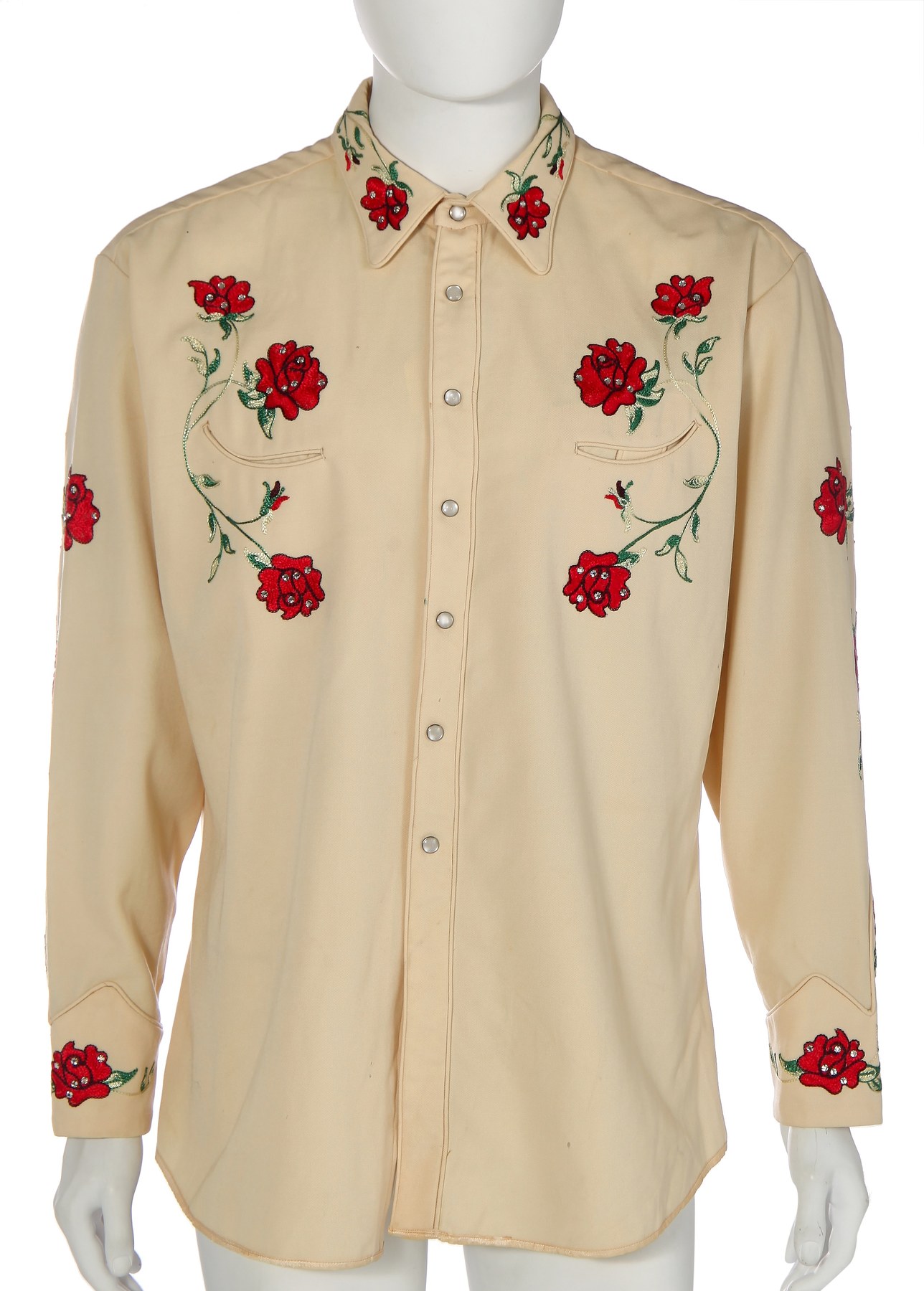 Cream rose-embroidered shirt, front