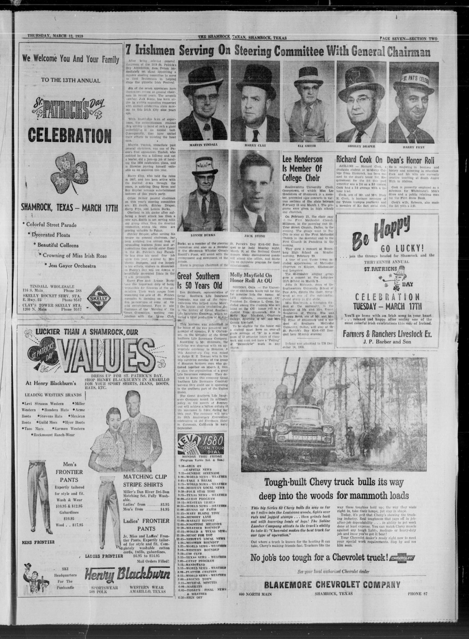 Shamrock Texan Henry Blackburn page · 1959