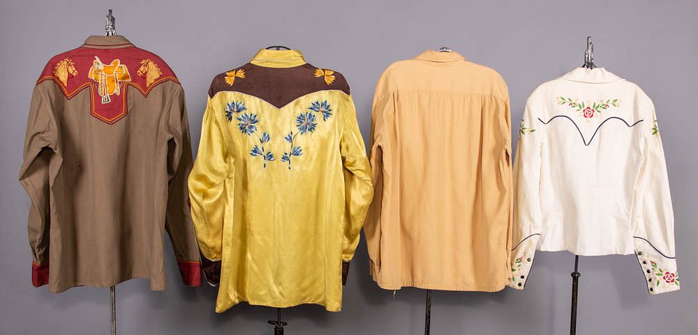 Backs of four embroidered Western shirts