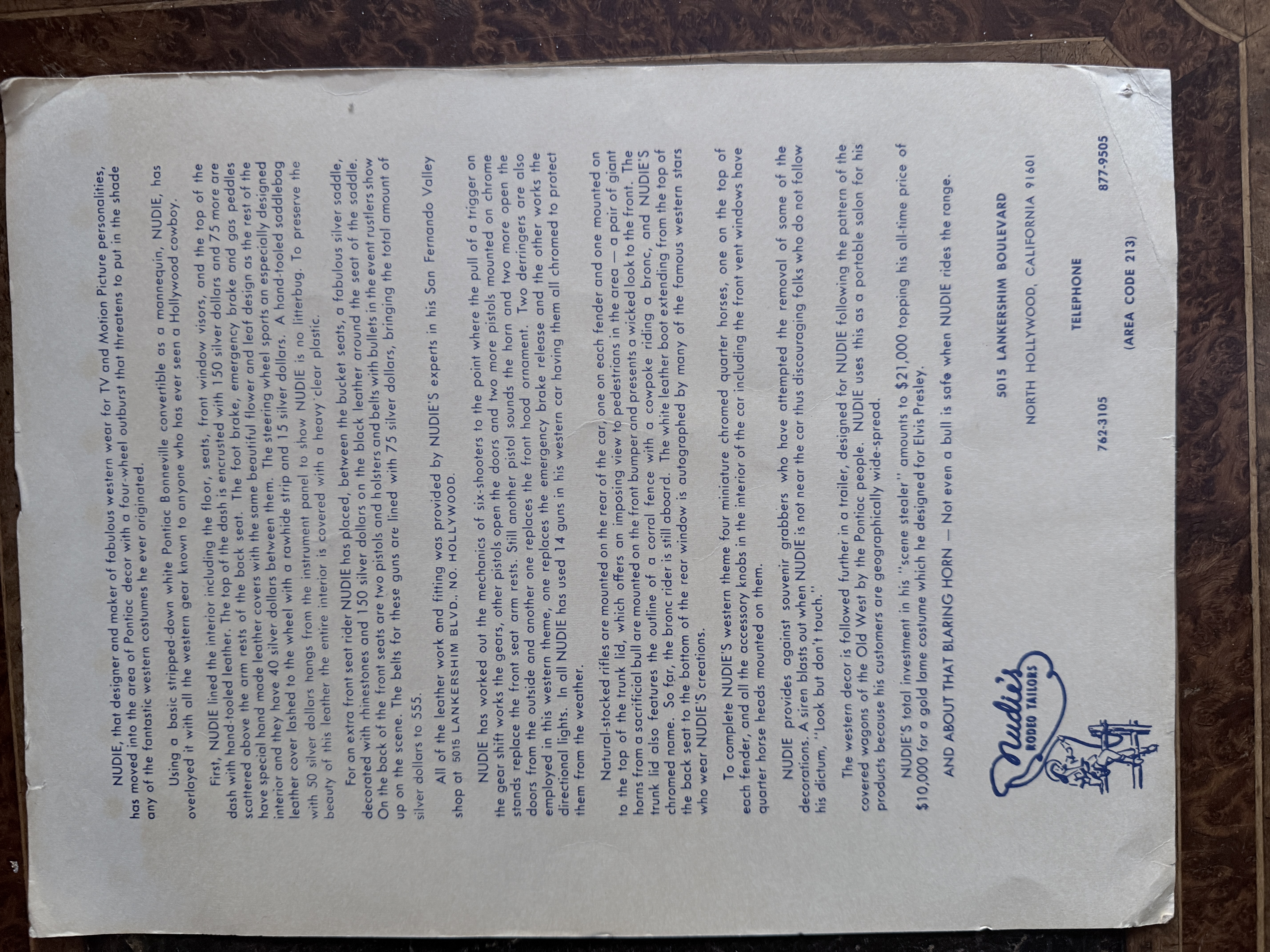Pontiac Bonneville promotional sheet