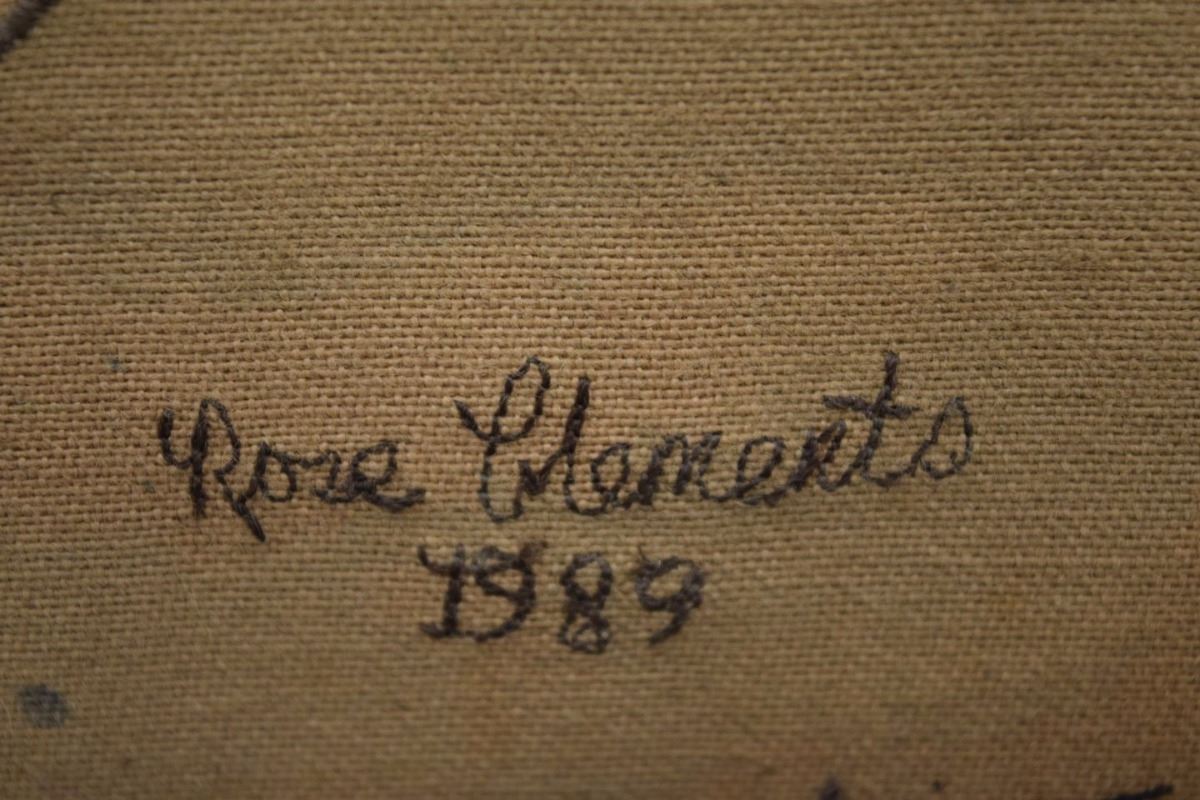 Close view of the lower-margin “Rose Clements / 1989” inscription in the auction presentation.
