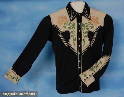 Auction-presented front view of the black-and-cream floral Western blouse offered as Augusta Auctions lot 701, October 2008.