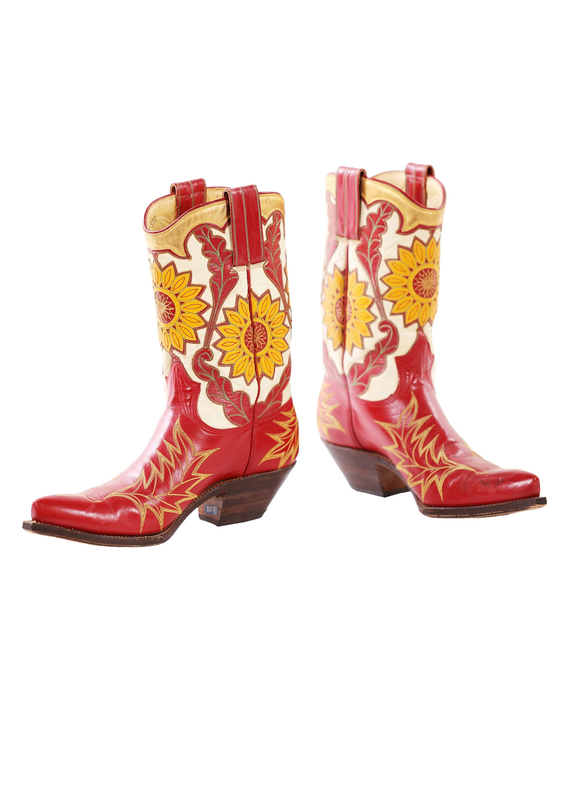 Red boots with sunflower embroidery