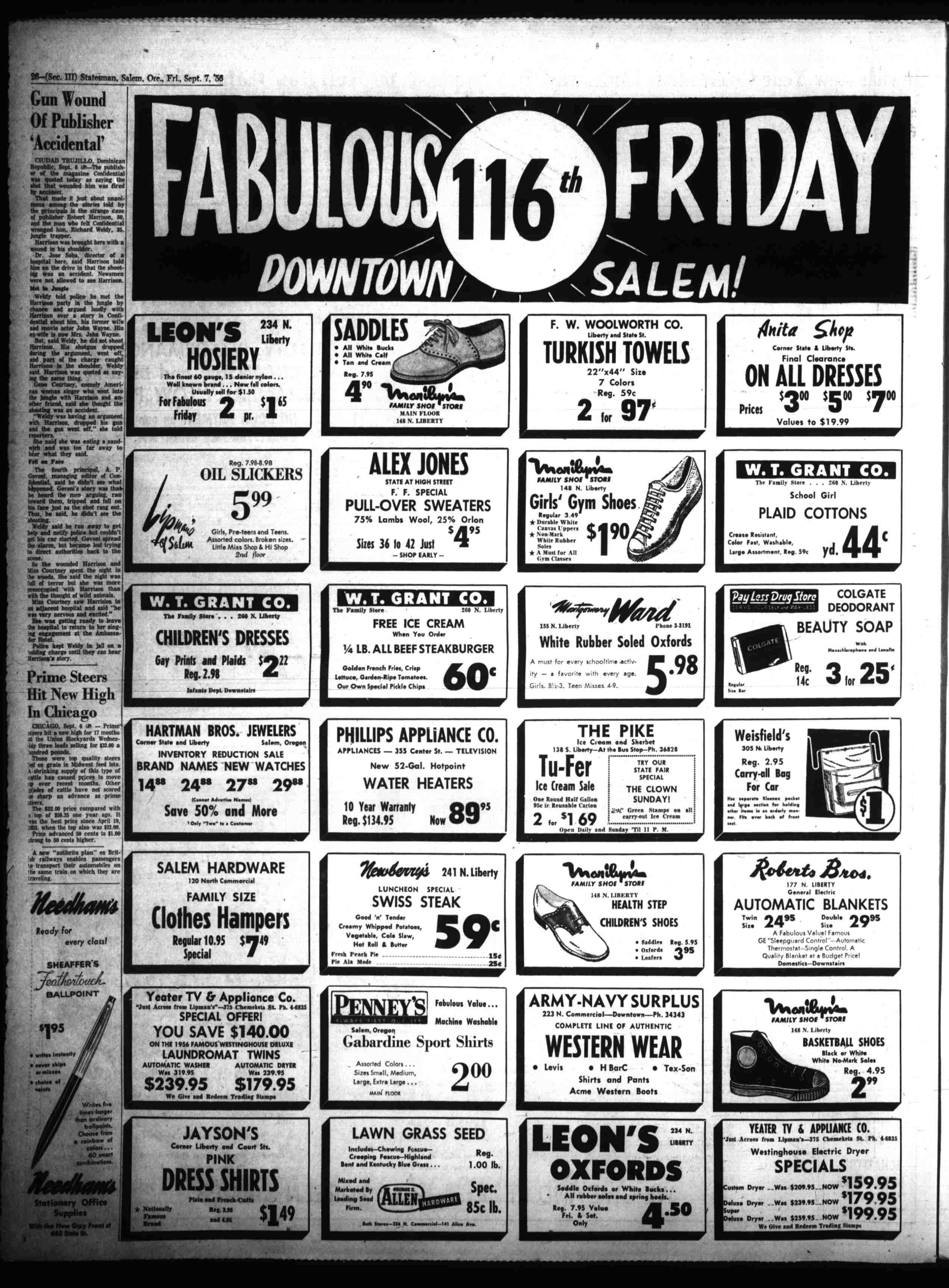 Oregon Statesman sale page with H Bar C panel · 1956