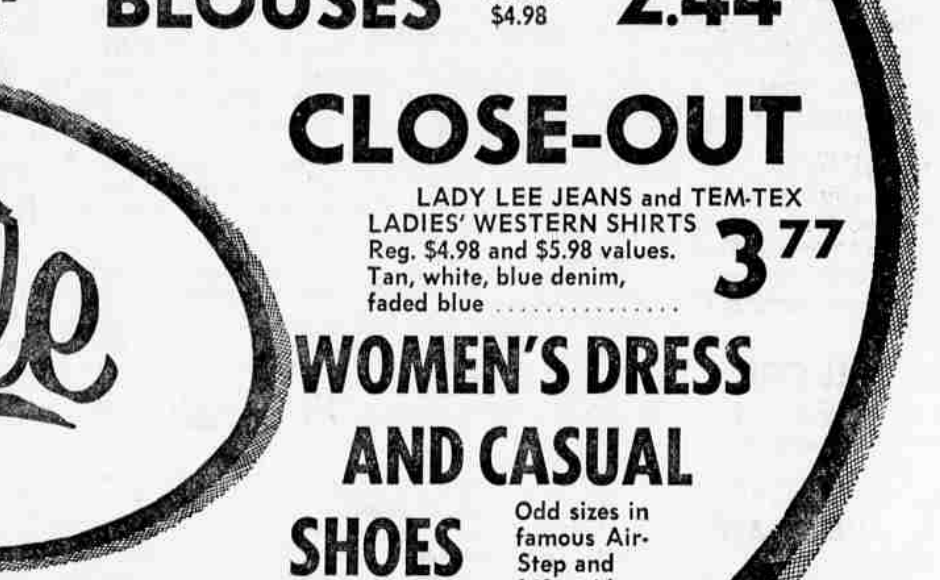 Moore’s Tem-Tex ladies’ Western-shirts offer · 1963