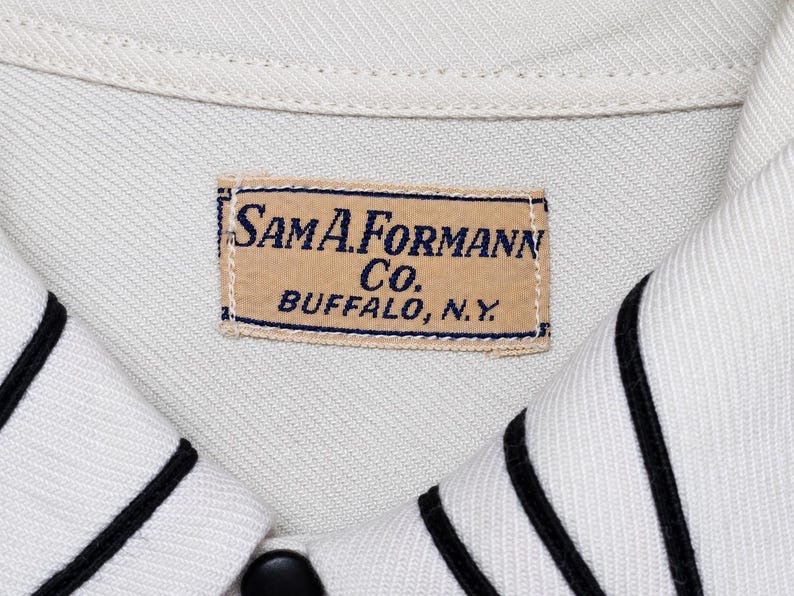 Seller-presented label photograph on an Etsy listing for a second Sam A. Formann Co. / Buffalo, N.Y. Western shirt.