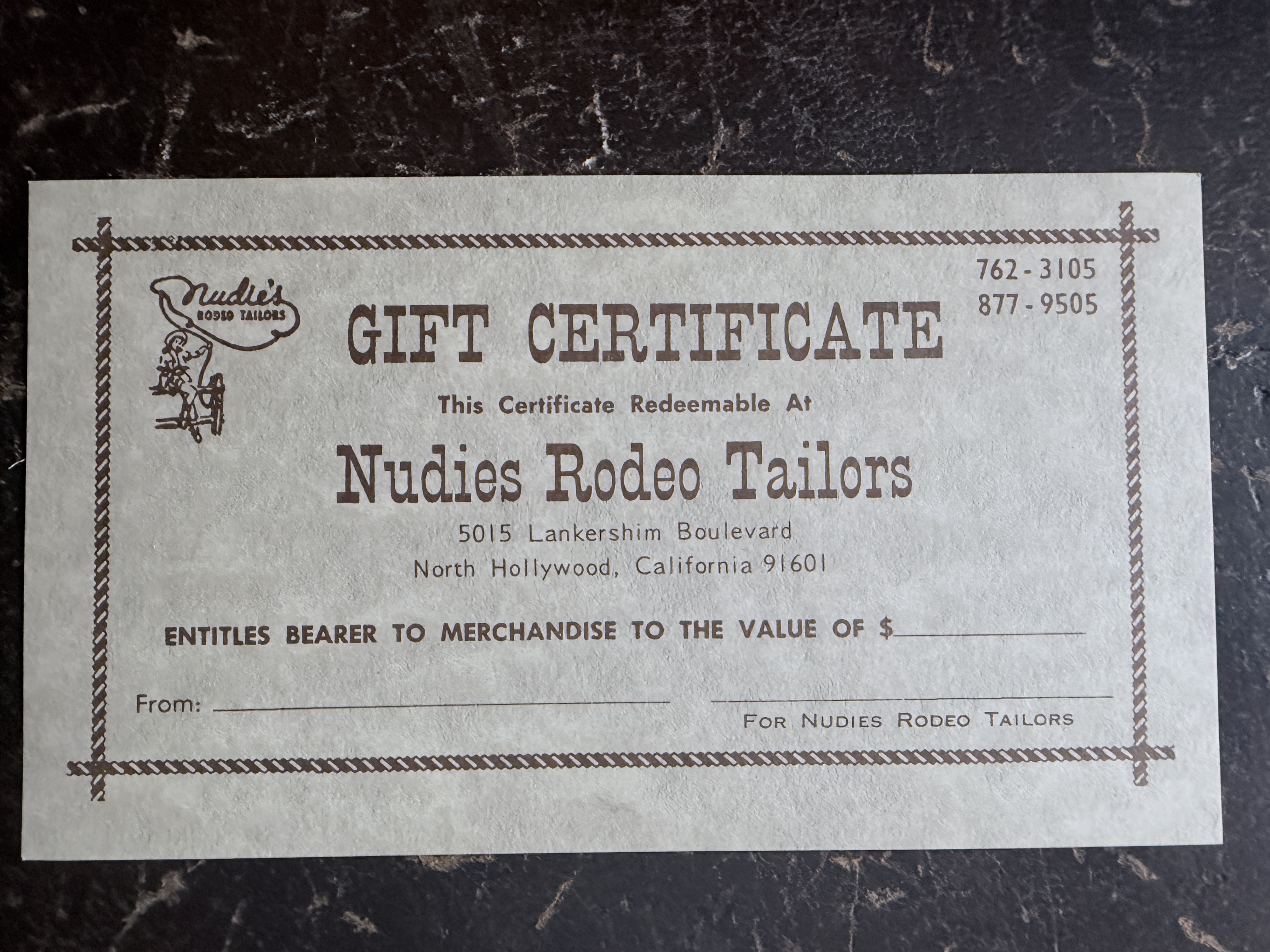 Nudie’s Rodeo Tailors gift certificate