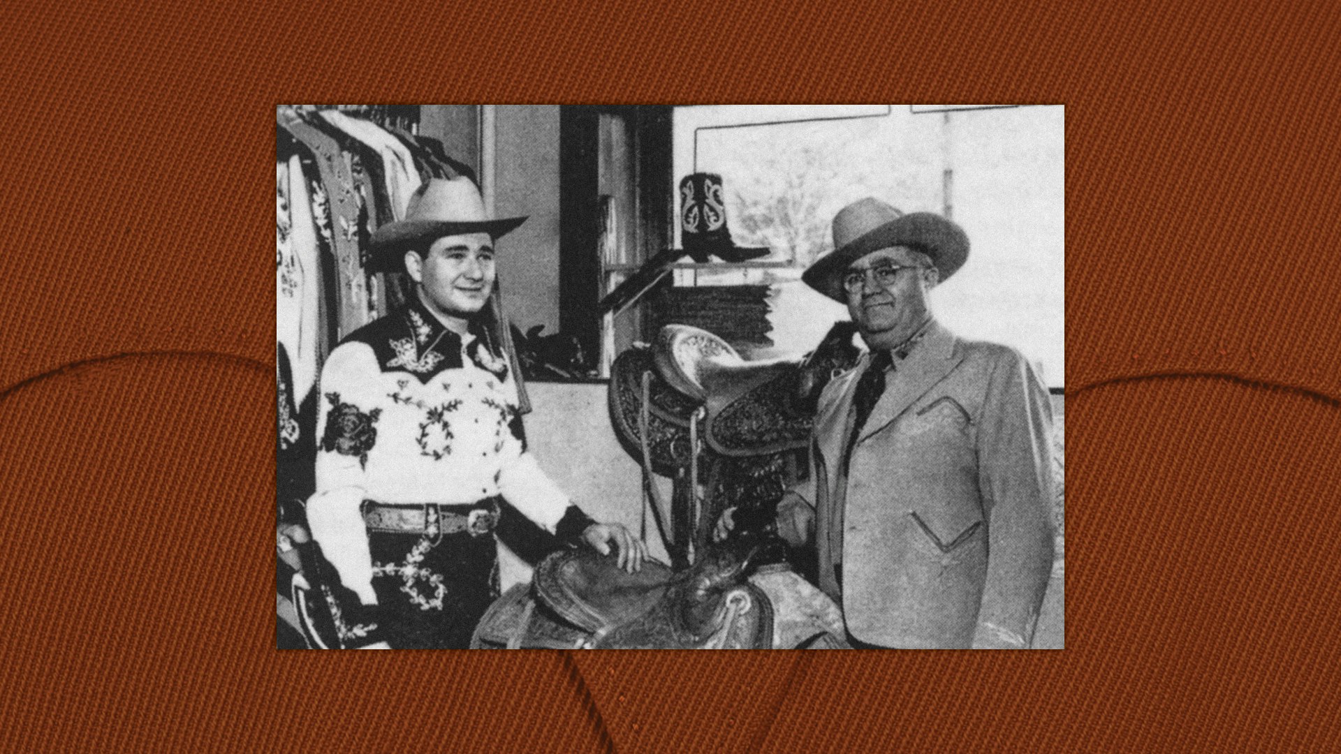 Rodeo Ben, at right, with Skeets Yaney in a Western shop.