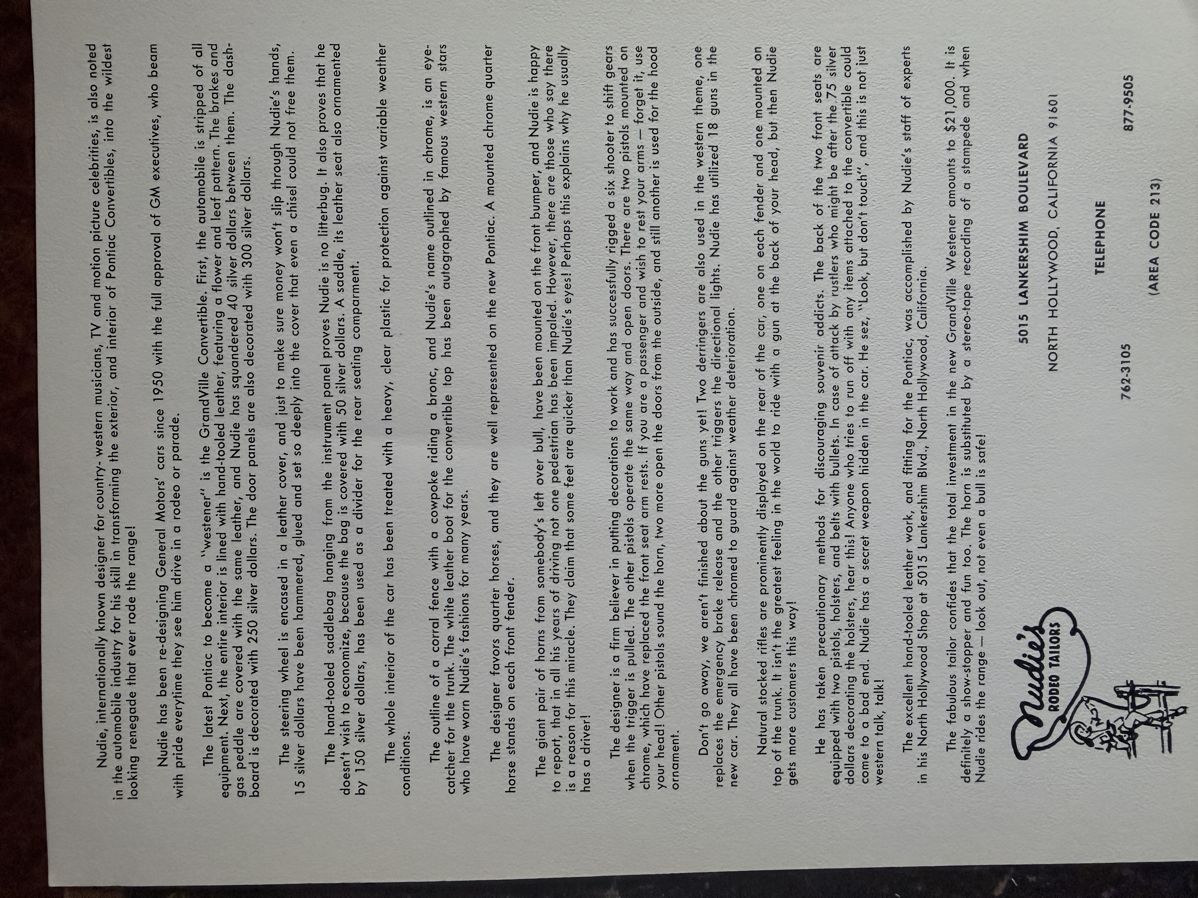 Pontiac Grandville promotional sheet