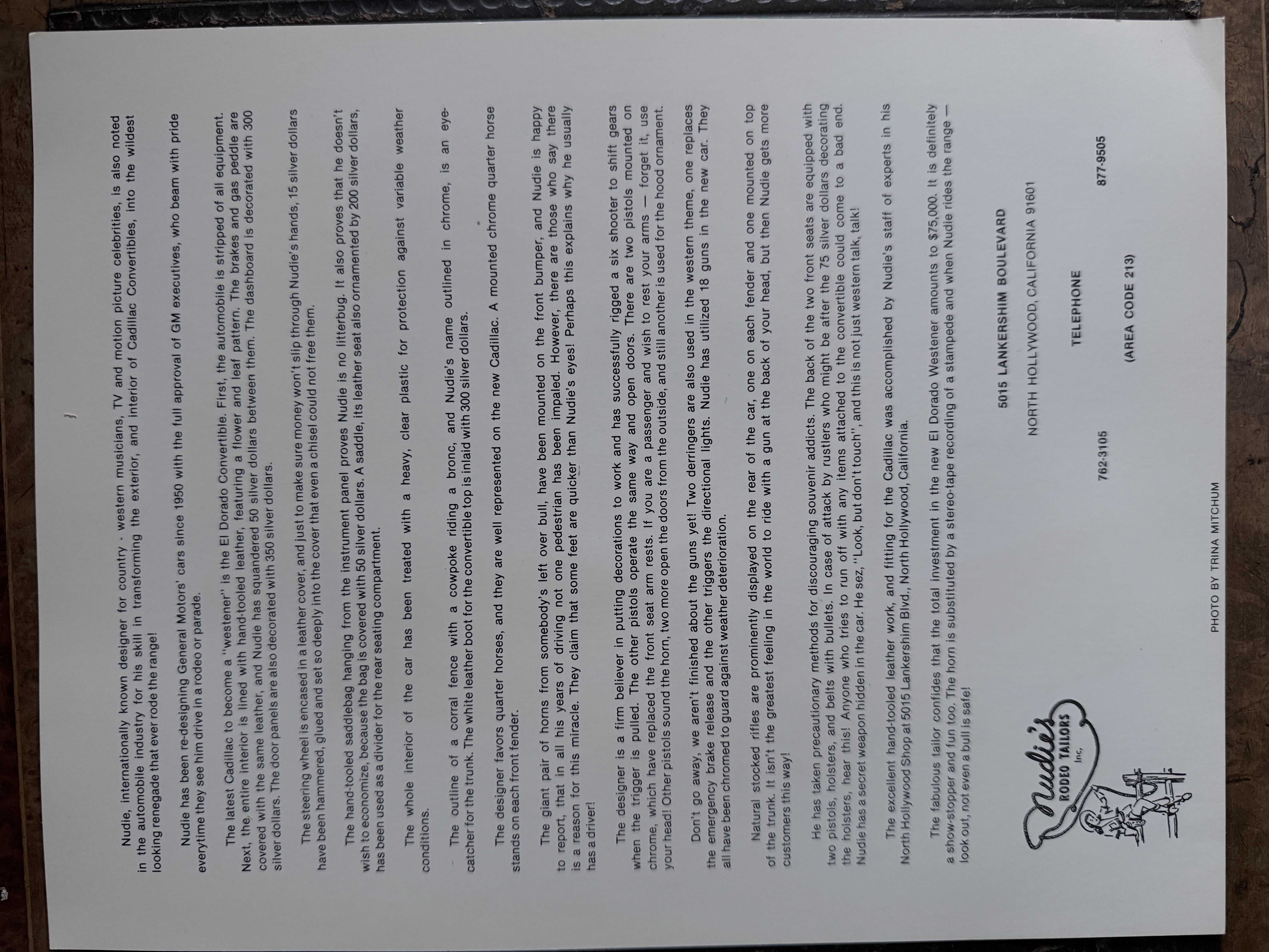 Cadillac El Dorado promotional sheet