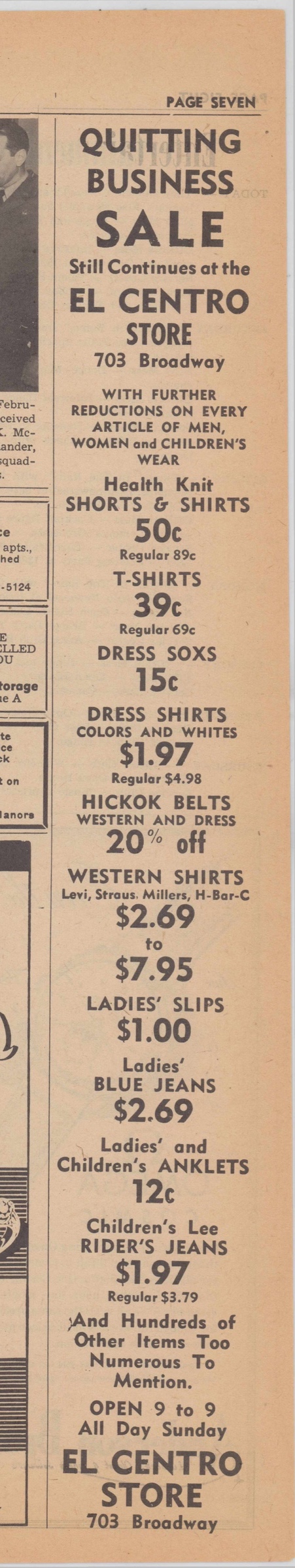 El Centro Store’s grouped Western-shirts offer · 1952