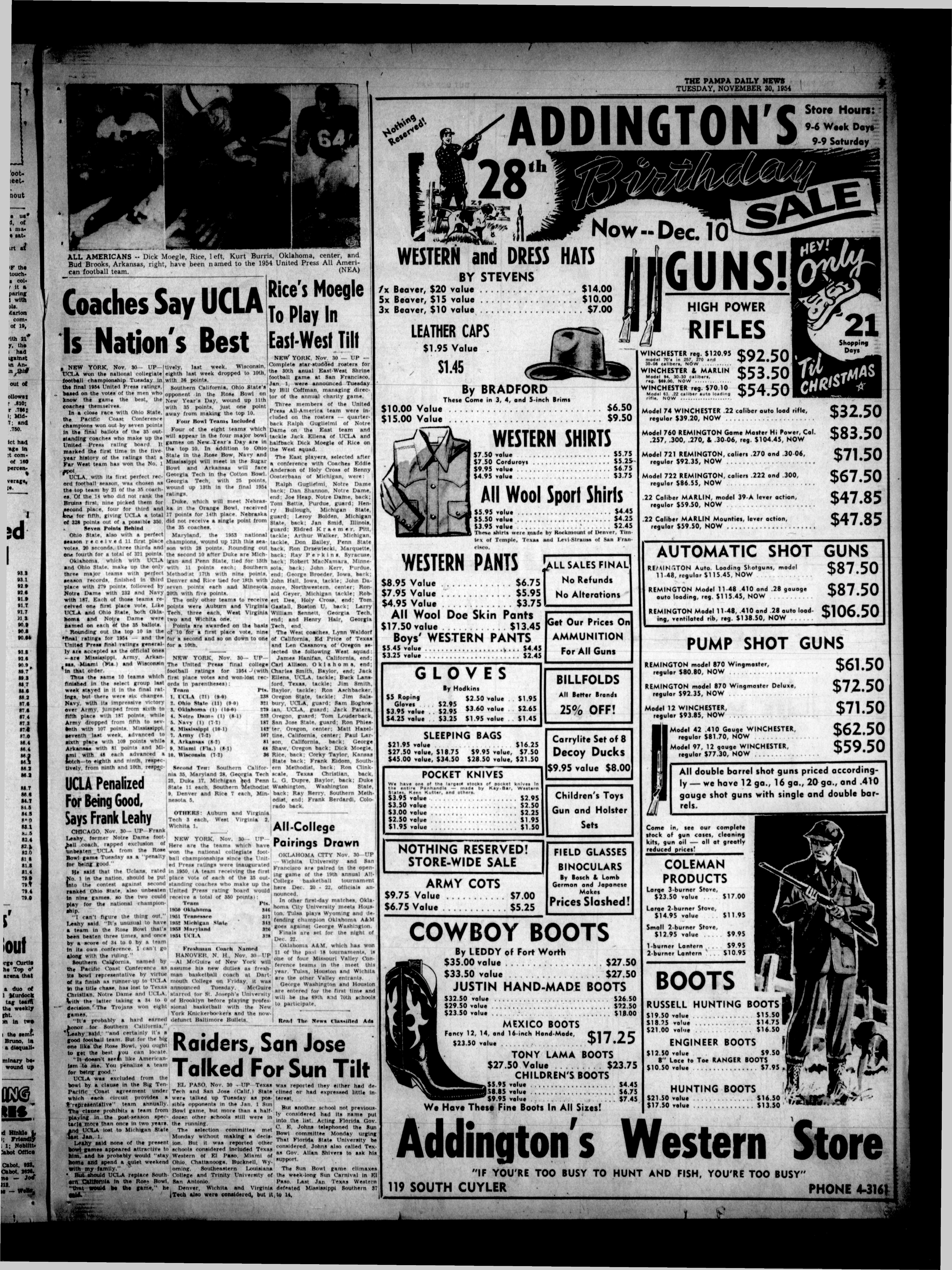 Pampa Daily News Addington’s sale page · 1954