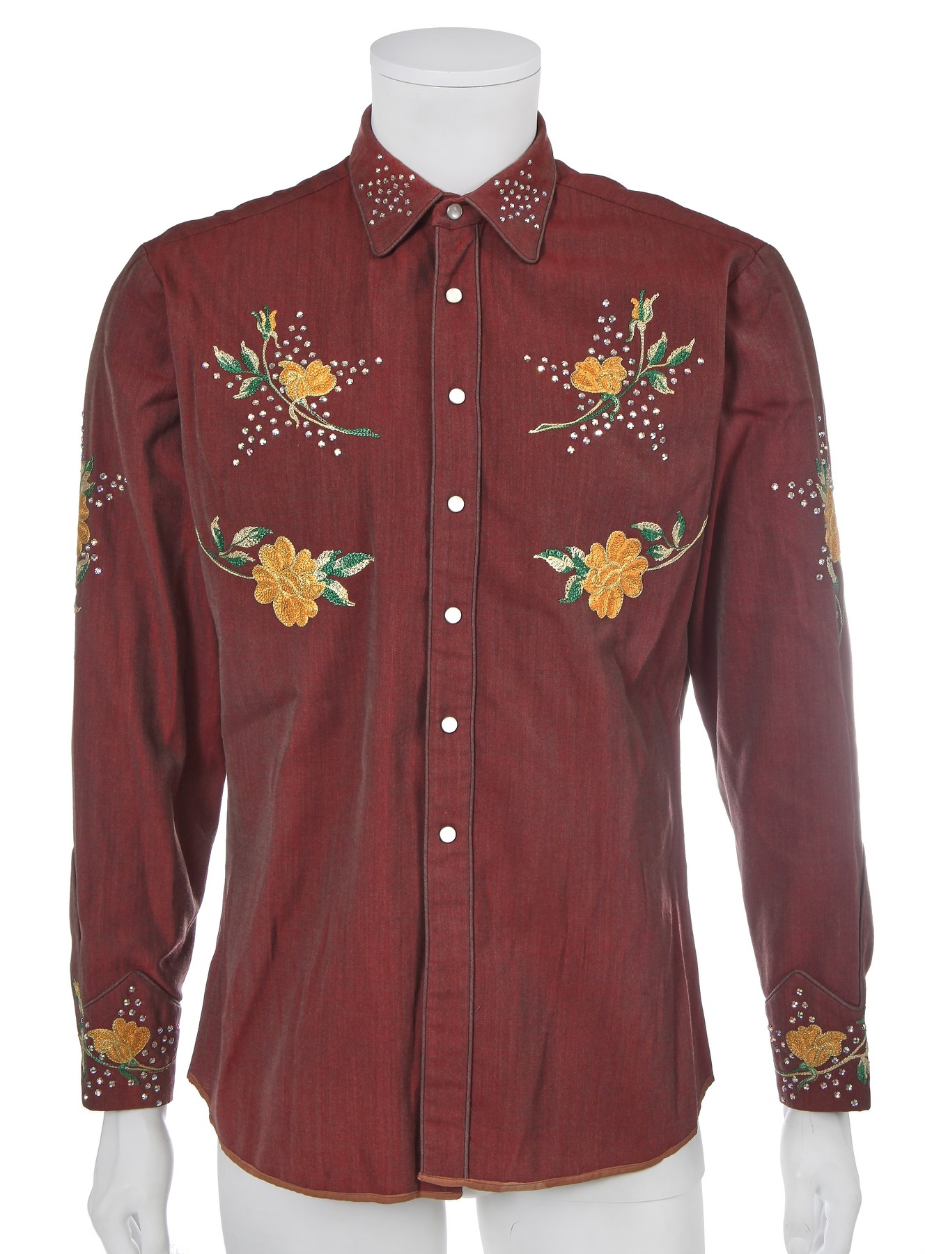 Burgundy embroidered shirt, front