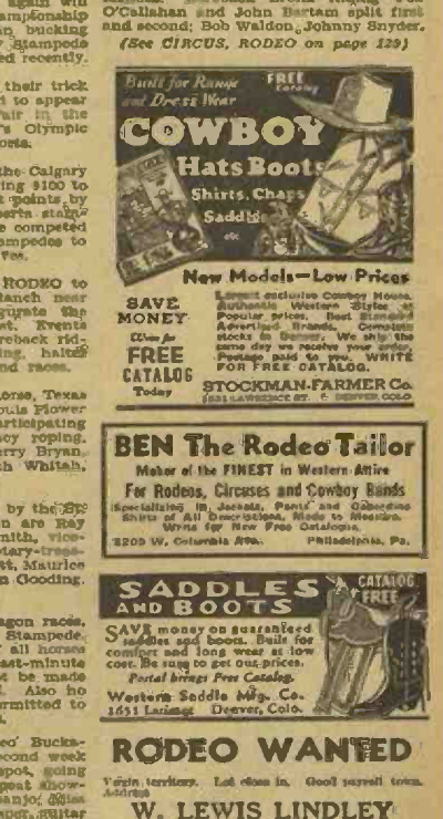 The right-hand advertising column of Billboard's 8 April 1939 The Corral page: Stockman-Farmer Co. above, Ben the Rodeo Tailor in the middle, and saddle advertising below.