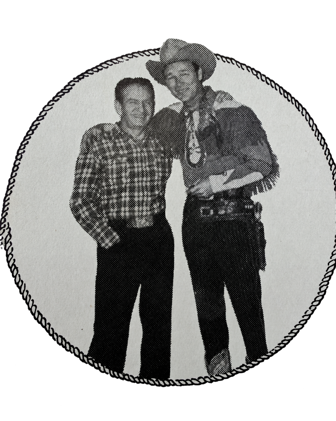 A rope-framed portrait of Nudie Cohn and Roy Rogers from the catalogue.