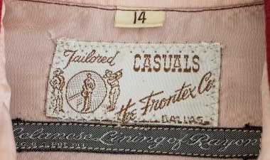 Frontex label on UNT Texas Fashion Collection shirt 1983.024.056; the unaltered image also shows the collar and label placement.